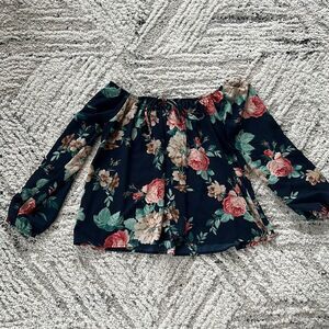 Off the shoulder navy blue floral top